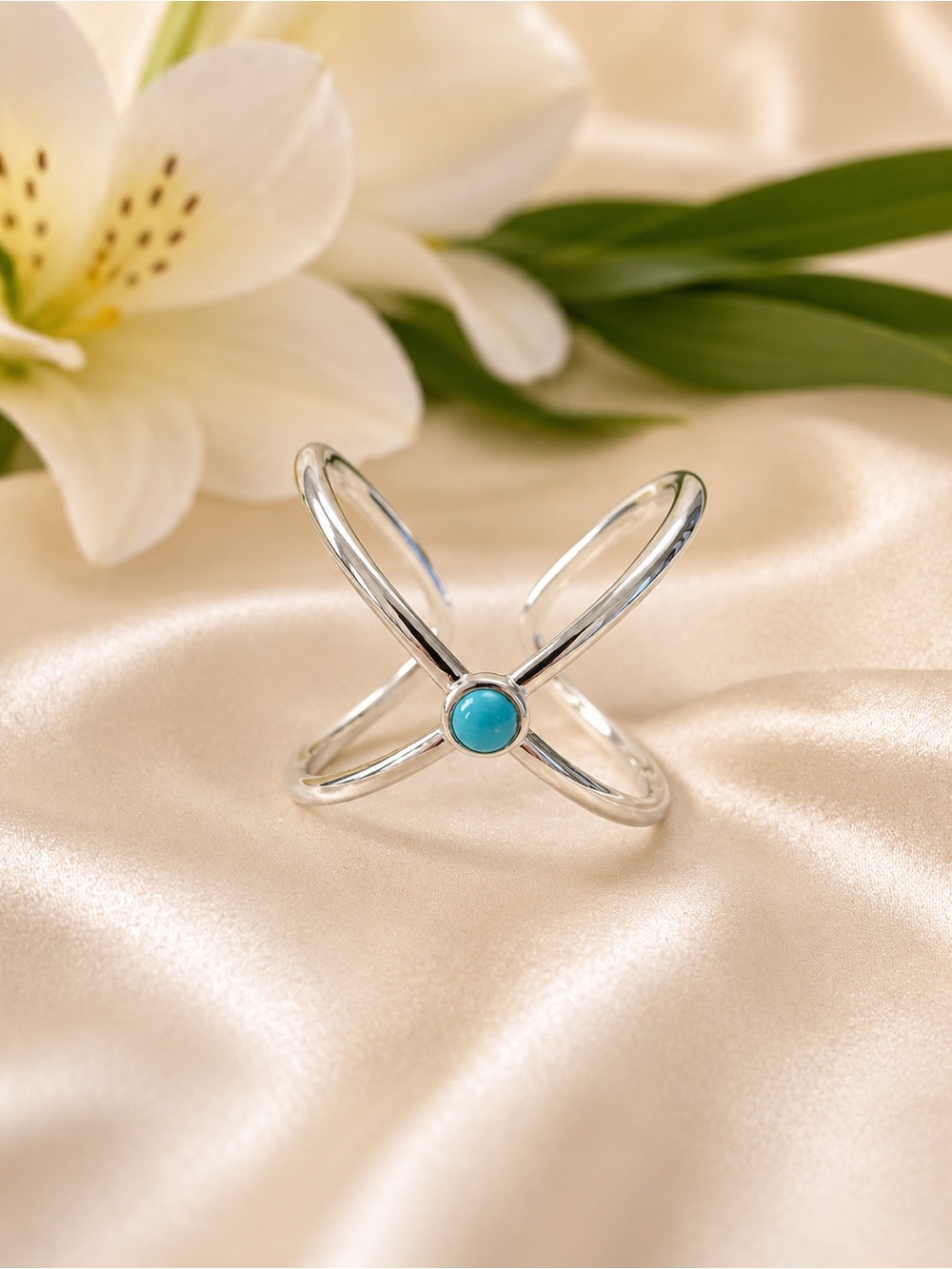 🇨🇦Canada Day Blowout! Silver Tone Turquoise Cross-Over Ring - Blue